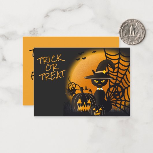 黒猫不気味魔女ハットハロウィーン教室 ノートカード (正面/裏面インサイチュ)