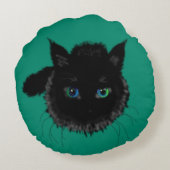 黒猫付き緑の丸い枕 – カラーの選択 ラウンドクッション (裏面)