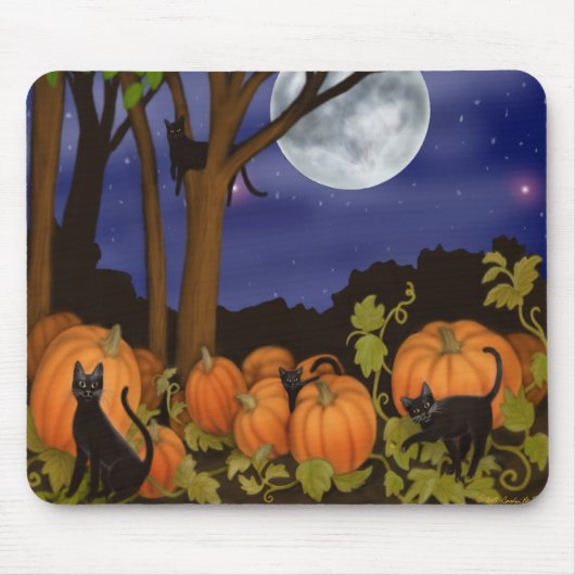 黒猫及びカボチャマウスパッド マウスパッド (正面)
