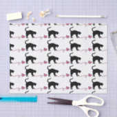 黒猫及びハート形ヤーン(ピンク) 薄葉紙 (クラフト)