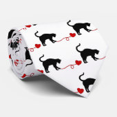 黒猫及びハート形ヤーン(赤い) ネクタイ (ロール)