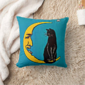 黒猫及び三日月形の月の枕 クッション (ブランケット)