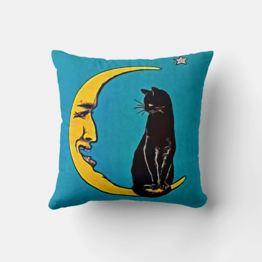 黒猫及び三日月形の月の枕 クッション (裏面)