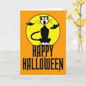 黒猫及び満月-挨拶状 カード (黄色い花)