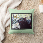 黒猫及び蝶(真新しい背景で) クッション (ブランケット)