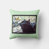 黒猫及び蝶(真新しい背景で) クッション (裏面)