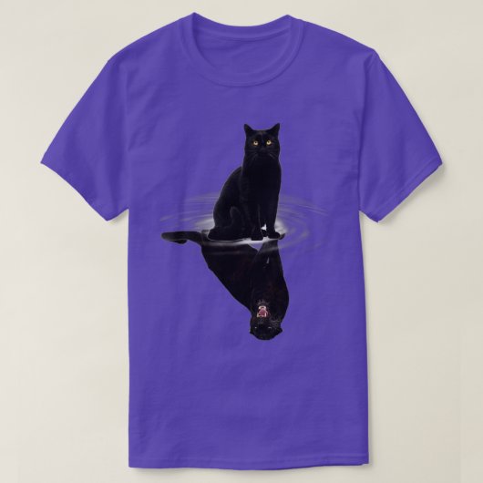 黒猫反射ギフト猫好きかわいい黒T Tシャツ (デザイン正面)