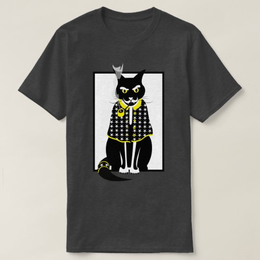 黒猫喫煙魔法ウィザードニャーキャッツ Tシャツ (デザイン正面)