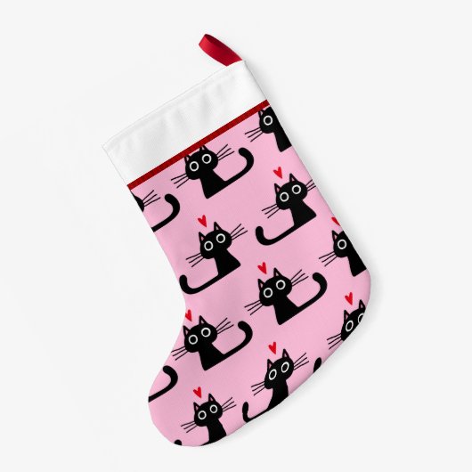 黒猫型猫と名前の文字 スモールクリスマスストッキング (裏面 (吊り時))