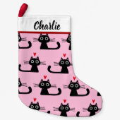 黒猫型猫と名前の文字 スモールクリスマスストッキング (正面)