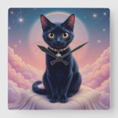 黒猫天国の女王 スクエア壁時計 (正面)