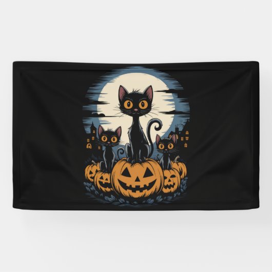 黒猫好きのためのハロウィン 星空の夜 ヴァンゴッホ 横断幕 (横)