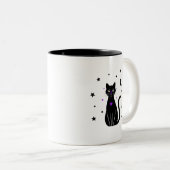 黒猫好きののぞき見コーヒーカップ ツートーンマグカップ (正面右)