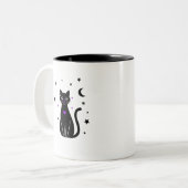 黒猫好きののぞき見コーヒーカップ ツートーンマグカップ (正面左)