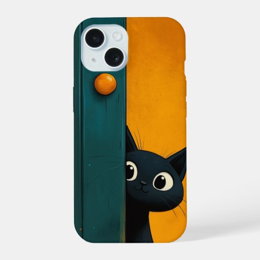 黒猫好きの電話口番 iPhone 15ケース (裏面)