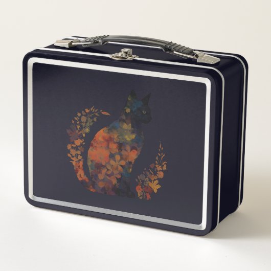 黒猫好き衣装フローラ花怖いハロー メタルランチボックス (正面)