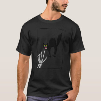 黒猫好き スケルトンの手 かわいい子猫 楽しいハロウィン Tシャツ