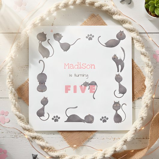 黒猫子供の誕生日紙 スタンダードランチョンナプキン