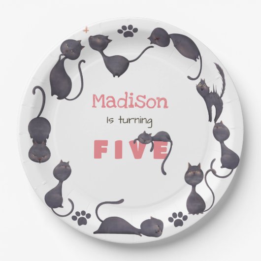 黒猫子供の誕生日 ペーパープレート (正面)