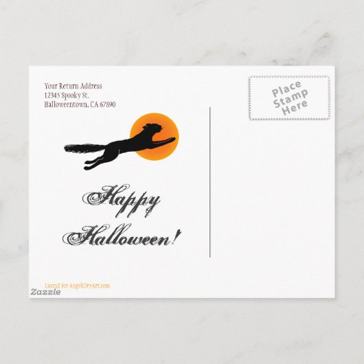 黒猫学校飛んでいるハッピーハローウィン葉書 ポストカード (裏面)