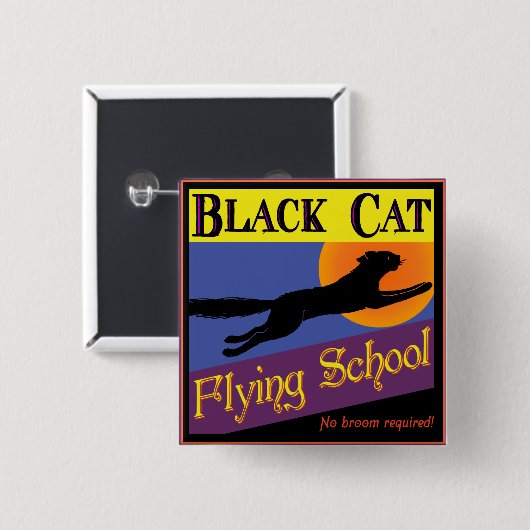 黒猫学校飛んでいるヴィンテージハロウィンボタン 缶バッジ (正面&裏面)