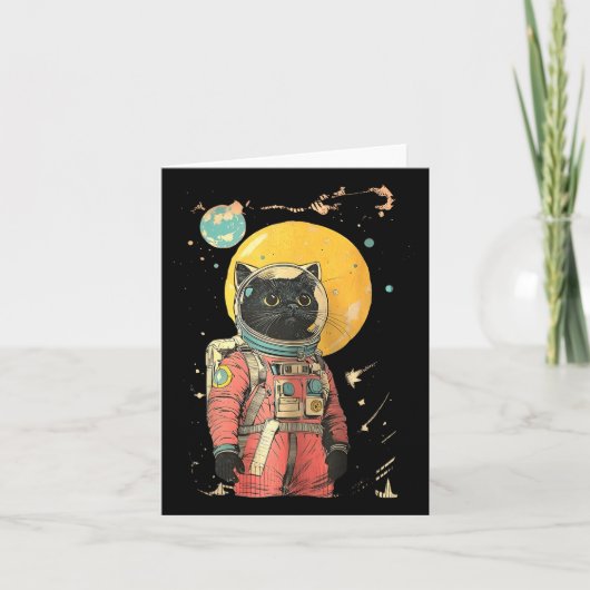 黒猫宇宙飛行士カラーアートプリント カード (正面)