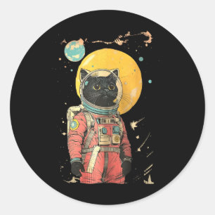 黒猫宇宙飛行士カラーアートプリント ラウンドシール