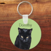 黒猫実在写真名パーソナライズされたキーリング キーホルダー (正面)