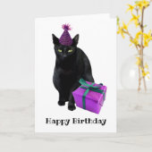 黒猫帽子ギフト誕生日カード カード (黄色い花)