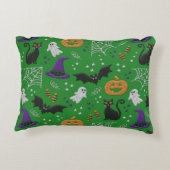 黒猫幽霊こうもりグリーンパターンハロウィン アクセントクッション (裏面)