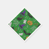黒猫幽霊こうもりグリーンパターンハロウィン スタンダードカクテルナプキン (角)