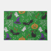 黒猫幽霊こうもりグリーンパターンハロウィン ドアマット (正面)