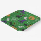 黒猫幽霊こうもりグリーンパターンハロウィン ペーパープレート (傾斜あり)