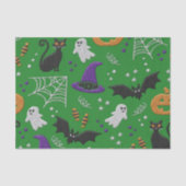 黒猫幽霊こうもりグリーンパターンハロウィン 薄葉紙 (正面)