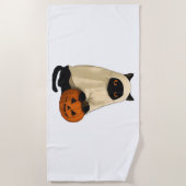 黒猫幽霊カボチャ必須Tシャツ ビーチタオル (正面)