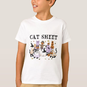黒猫幽霊衣装おもしろい猫シーツ通し Tシャツ