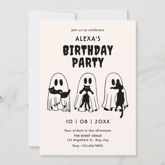 黒猫幽霊誕生日 招待状 (正面)