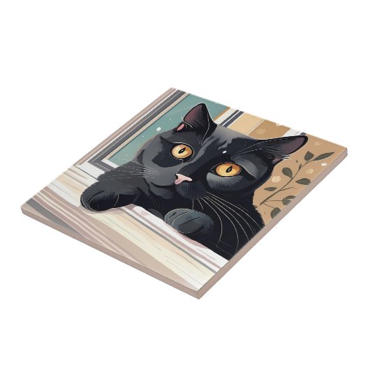 黒猫座りアート タイル (側面)