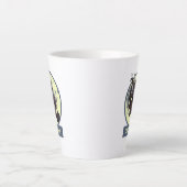 黒猫忍者のジャンピング・ポーズ オタク・アート カフェラテマグ (正面)