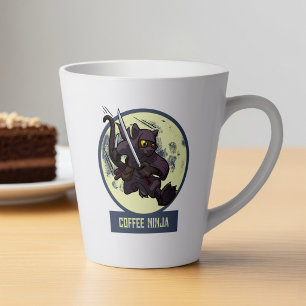 黒猫忍者のジャンピング・ポーズ オタク・アート カフェラテマグ