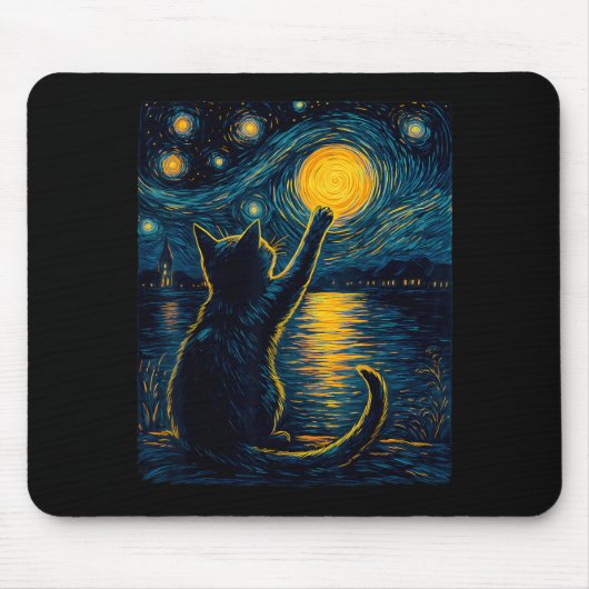 黒猫愛好家の星空 Vincent Van Gogh マウスパッド (正面)