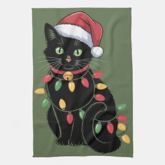 黒猫愛好家 クリスマス 子猫 ギフト 猫ママ クリスマス キッチンタオル (縦)