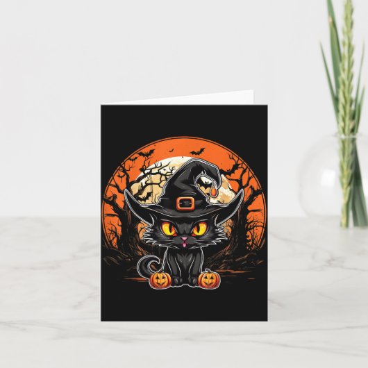 黒猫愛好家 - 黒猫 ハロウィーン スプーキー ゴースト カード (正面)