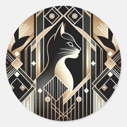 黒猫抽象芸術シール ラウンドシール (正面)