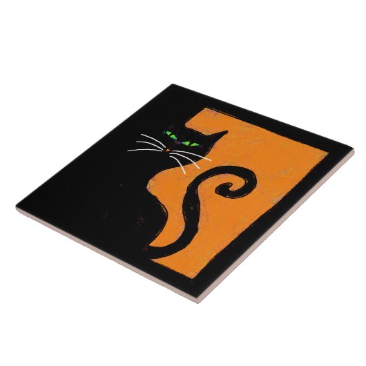 黒猫抽象芸術ハロウィンアート タイル (側面)