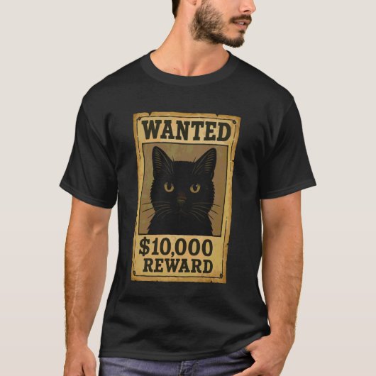 黒猫指名手配写真 Tシャツ (正面)