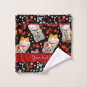 黒猫日本のデコ着物コイ鯉 バスタオルセット (ウォッシュタオル)