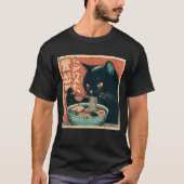 黒猫日本のラーメン食べの子天 Tシャツ (正面)