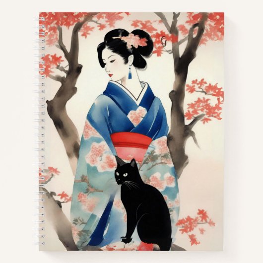 黒猫日本の雑誌を書いた美しい少女 ノートブック (正面)