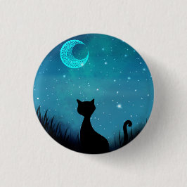 黒猫星空の三日月月 缶バッジ